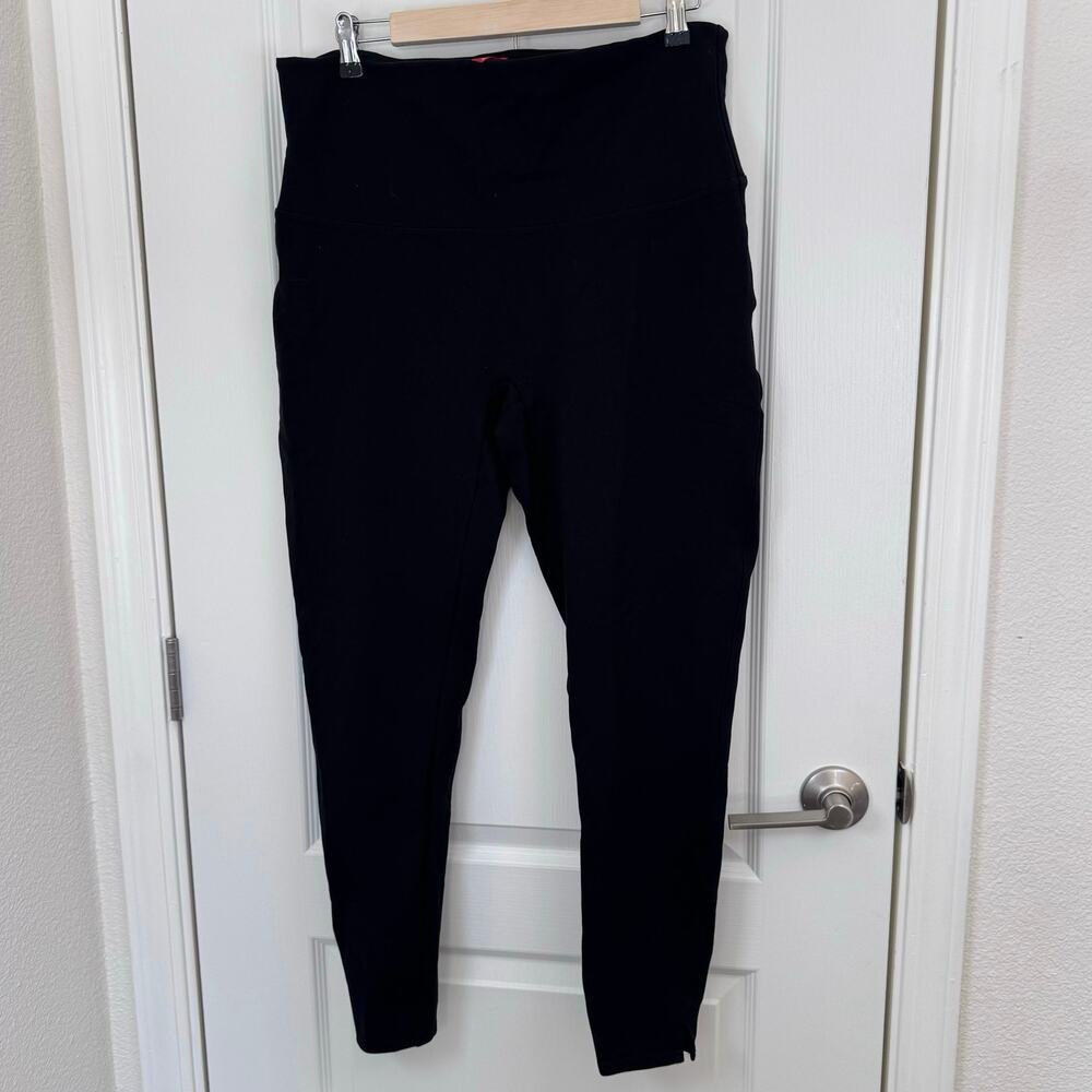 Spanx Pull On Black Leggings Split Ankle Women’s 1X  Shaping Pant Stretch
